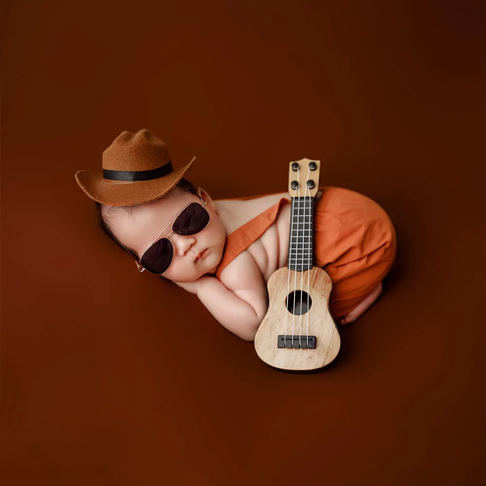 Infants Photography Props Clothes Overalls Cowboy Hats Baby Boy Photoshoot Outfit Sunglasses Guitar Studio Babies Shooting Props