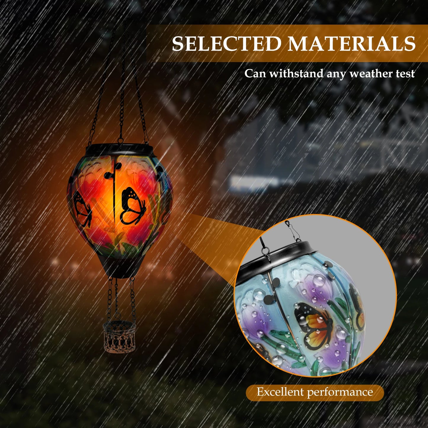 Solar Led Light Garden Wind Chimes Hanging Light Decor Hot Air Balloon Solar Lantern with LED Flame Solar Lights Hanging Lantern