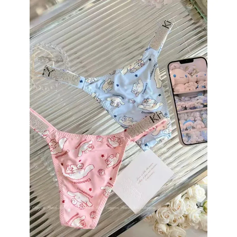 Sexy Cinnamoroll Flash Rhinestone Kawaii Thong Underpants Women Fashion Soft Breathable Strap T-back Lingerie Underwear Female