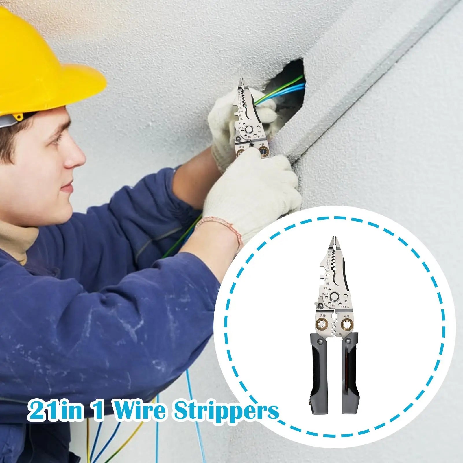 Electrical Wire Stripper 21-in-1 Electrical Wire Crimping Cutter Precise Foldable Electricians Hand Stripping Tool For