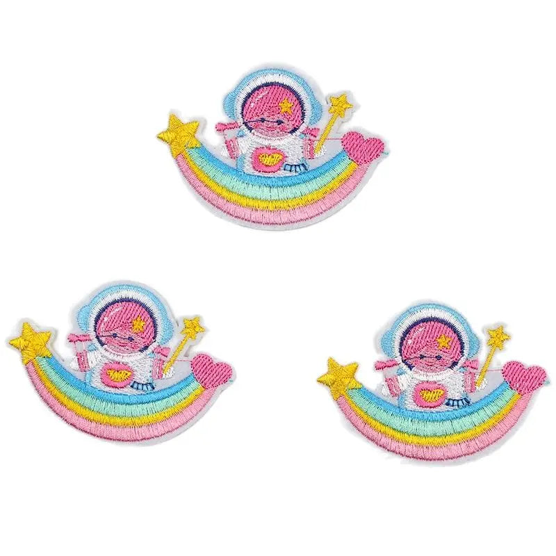 10pcs Cartoon Rainbow Astronaut Stickers DIY Sweaters Jeans Coats Hats Backpack Fabric Appliques Iron On Patches Garments Badge