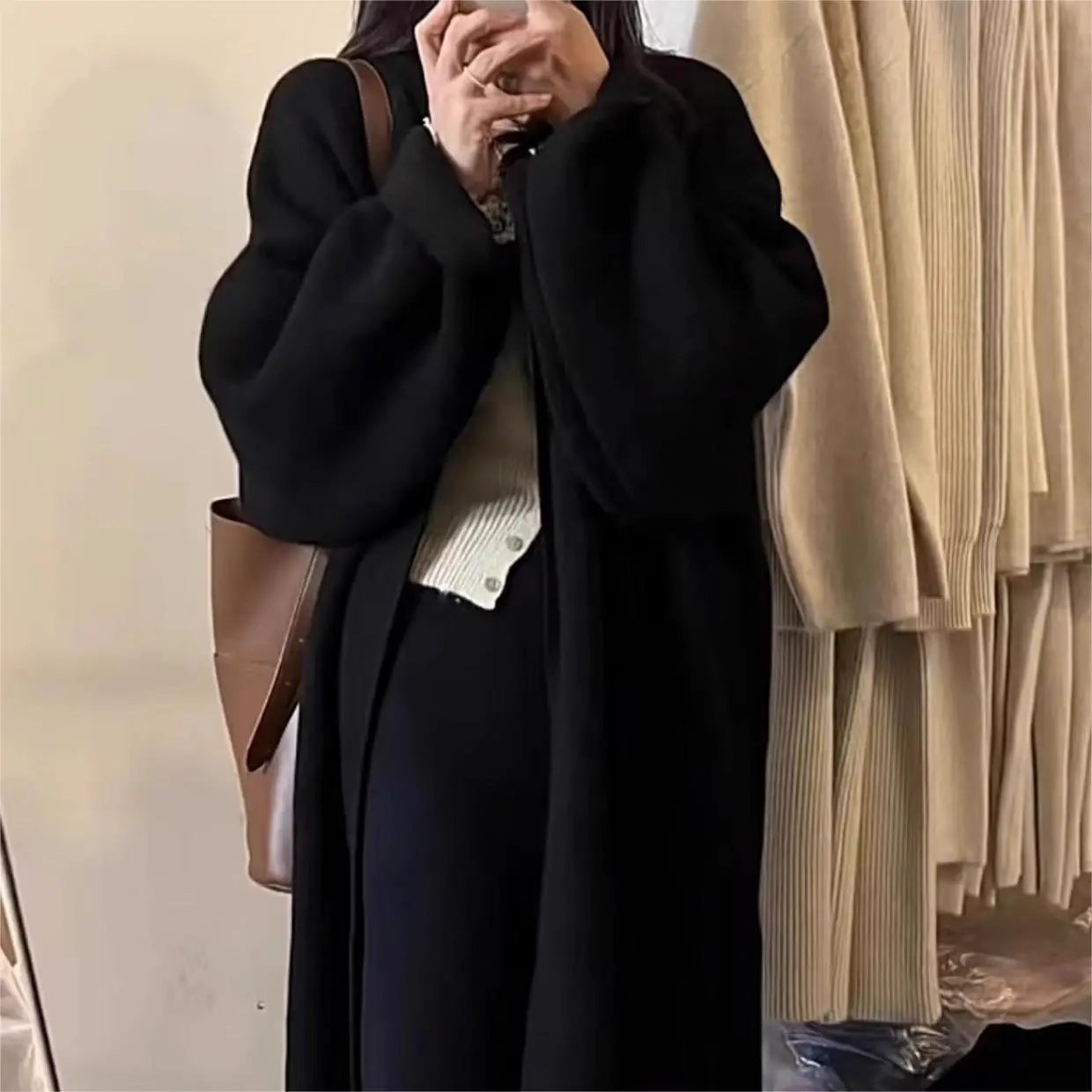 Women Knitted Cardigan Coats Casual Sweater Solid Extra Long Full Sleeves Open Stitch Loose Fit Elegant Office Lady 2025 Autumn