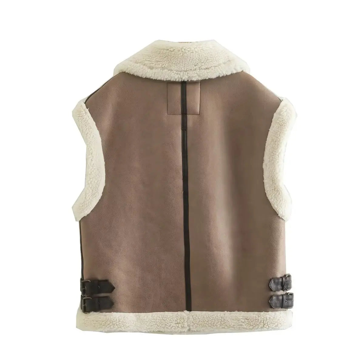 2022 Winter Fashion Women Thick Warm Fleece Faux Leather Jacket Splice Sleeveless Waistcoat Coat Ladies Biker Vest Outwear Tops