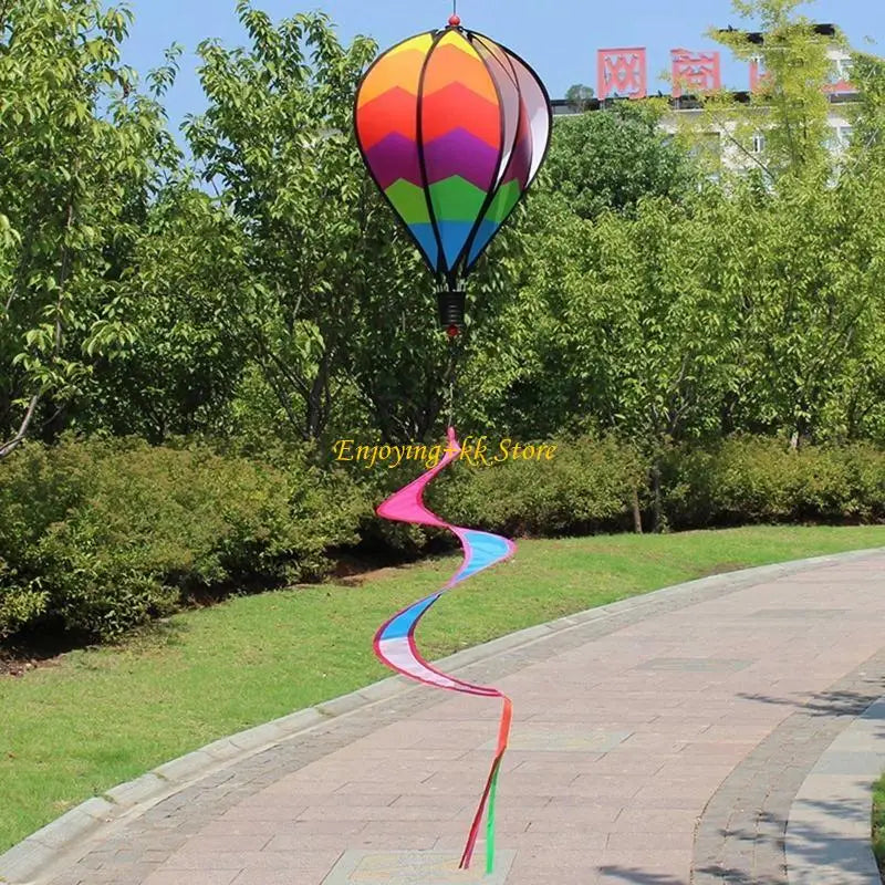 Q1JB Hot Air Balloon Wind Spinner Rainbow Pinwheel Garden Yard Lawn Decoration Gift