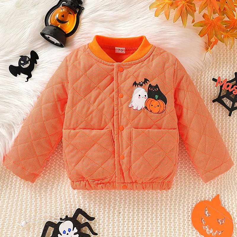 2025 Autumn Winter Newborn Girls Clothes Halloween Cartoon Cute Pumpkin Warm Thick Outerwear Baby Tops Jacket Toddler Coat BC406