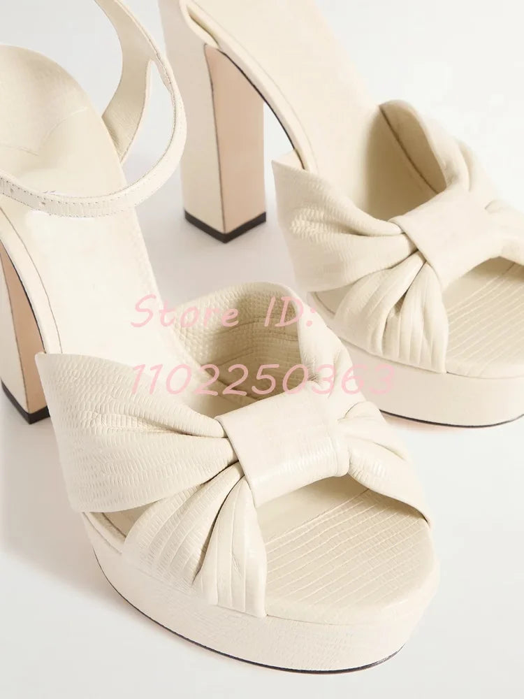 Platform Blue Knotted Straps High Heel Sandals Round Toe Back Buckle Strap Chunky Elegant Pumps 2025 Women Dress Modern Shoes