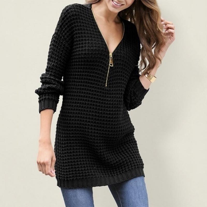 Hot Sexy V-neck Long Sleeve Knitted Dress Women Autumn and Winter