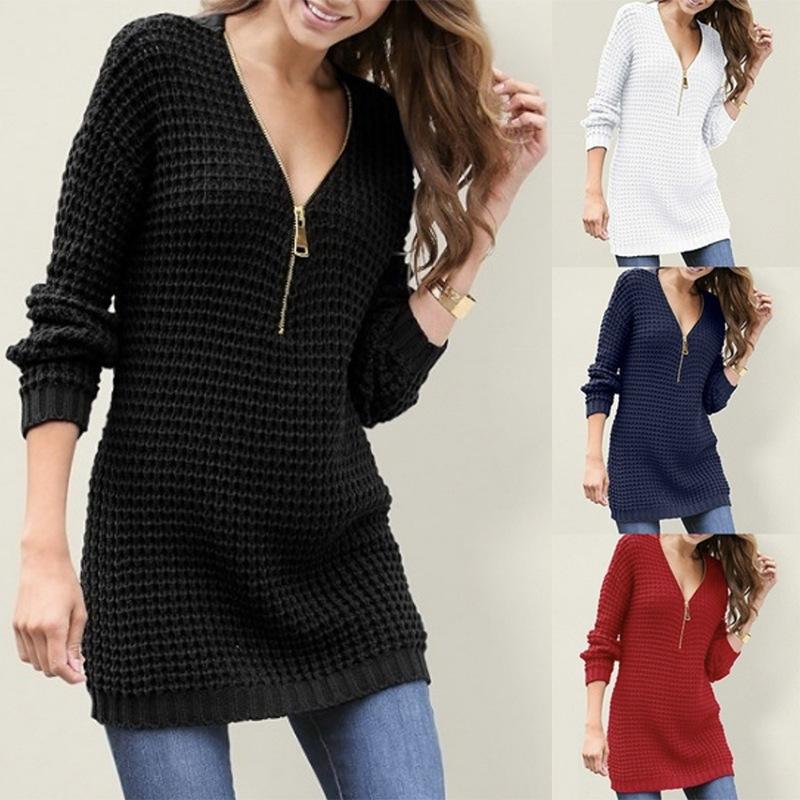 Hot Sexy V-neck Long Sleeve Knitted Dress Women Autumn and Winter