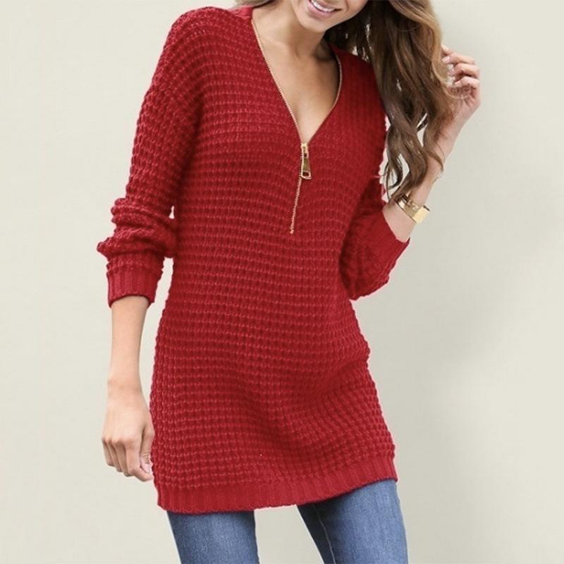 Hot Sexy V-neck Long Sleeve Knitted Dress Women Autumn and Winter