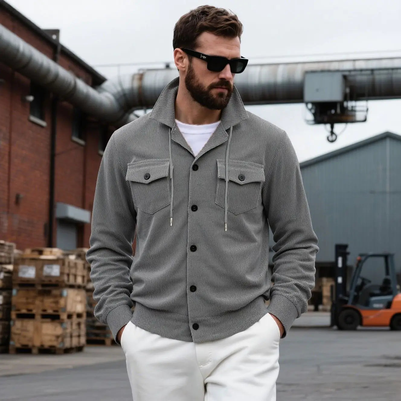 Autumn Winter New Corduroy Jacket Coat Turn-Down Collar American Retro Multi-Pocket Workwear Jacket for Men