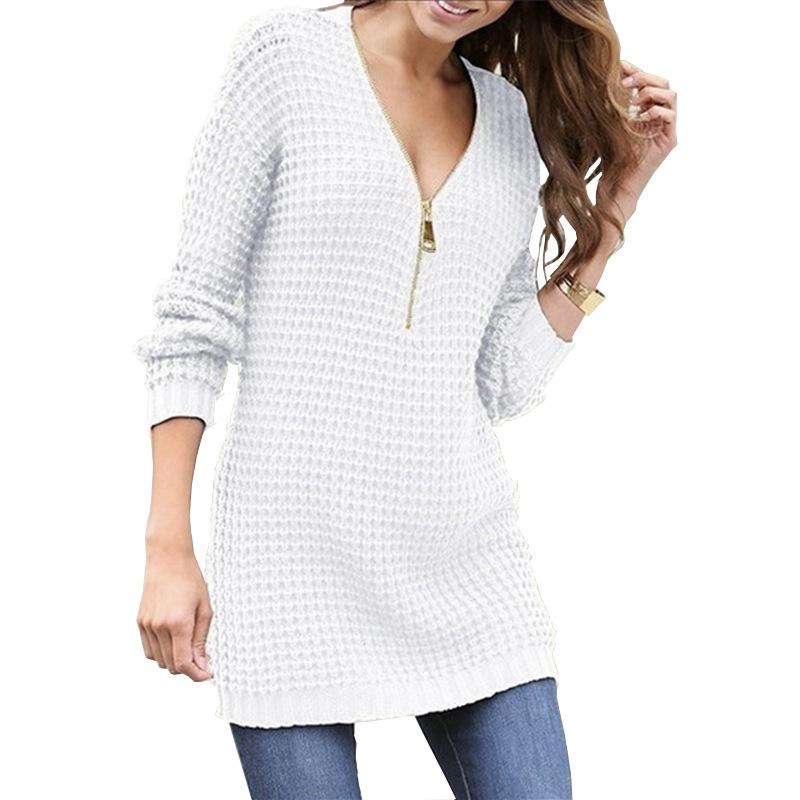 Hot Sexy V-neck Long Sleeve Knitted Dress Women Autumn and Winter