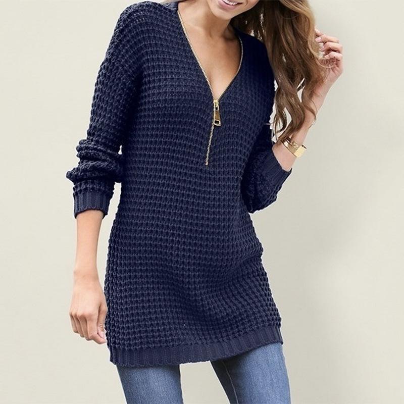 Hot Sexy V-neck Long Sleeve Knitted Dress Women Autumn and Winter