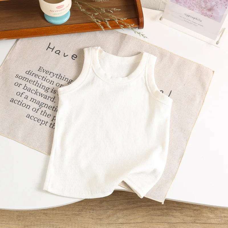 Kids Sleeveless T-shirts Candy Color Summer Tank Tops for Boys Girls Cotton Children Vest Toddler Bottom Baby Sports Clothes
