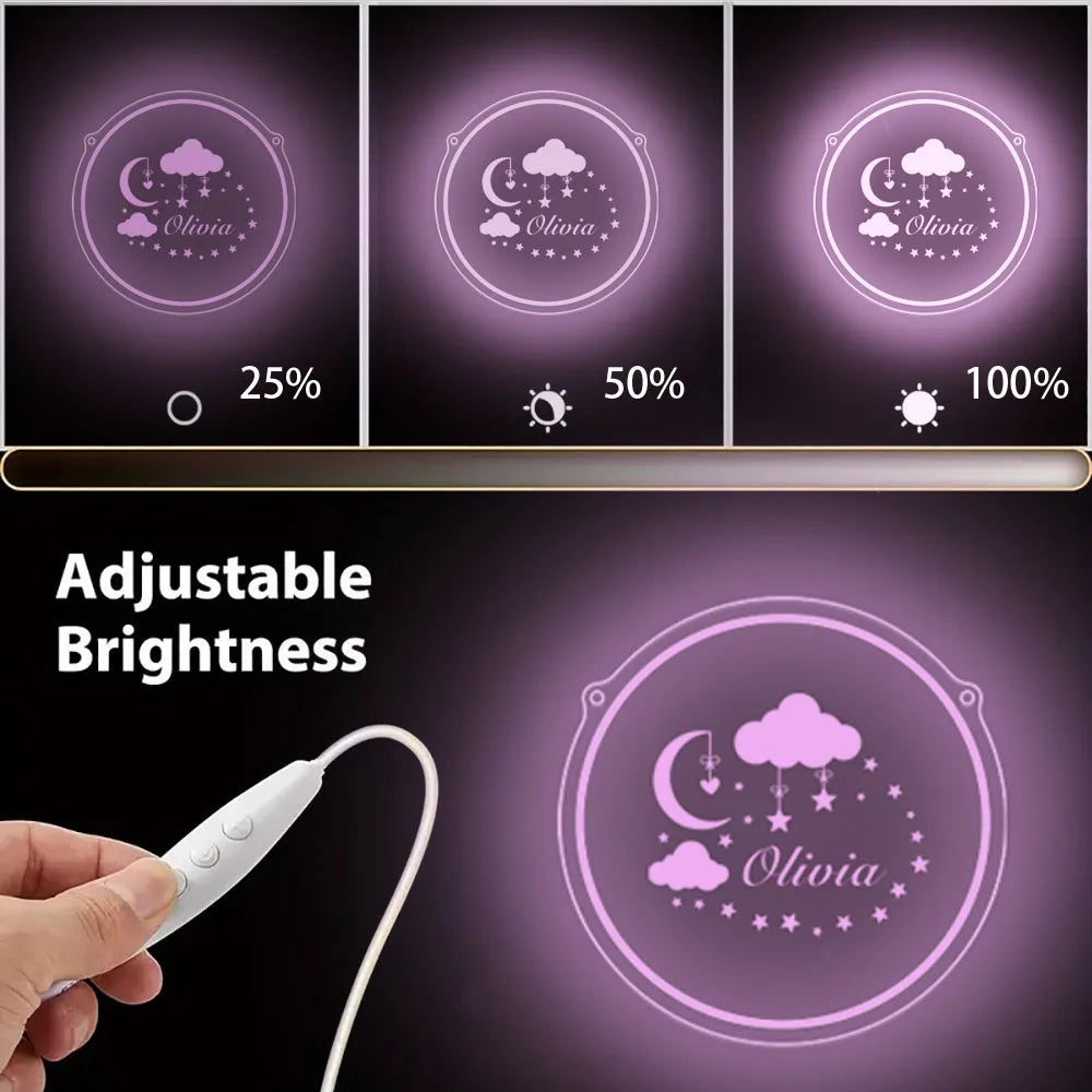 1 Pc of Cute Custom Name Acrylic Neon Sign Combination of Stars and Moon Clouds, USB Power Supply, Three Levels of Brightness