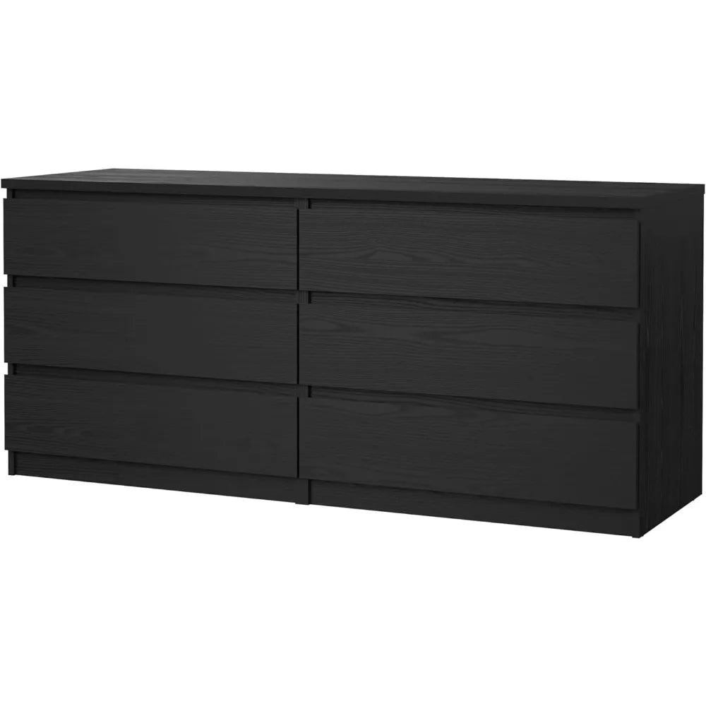 6 Drawer Double Dresser, Black Woodgrain