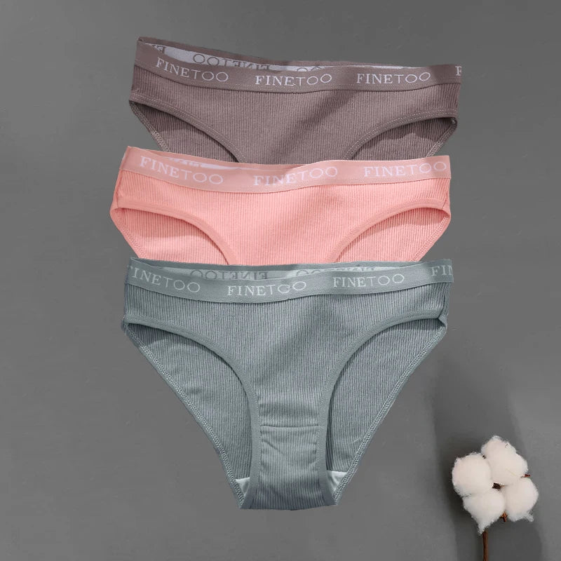 3PCS/Set Seamless Women's Cotton Briefs FINETOO Sexy Cotton Panties Set Women Underwear Solid Panty Intimates Lingerie M-2XL