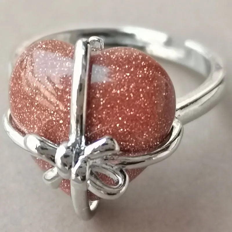 Blue Sand Heart Bead Ring PWB1093