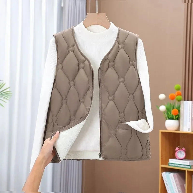 Autumn Winter Velvet Cotton Tank Top Women's Clothing Vest Sleeveless Jacket New Fashion Warm Zipper Short Coat Female Waistcoat
