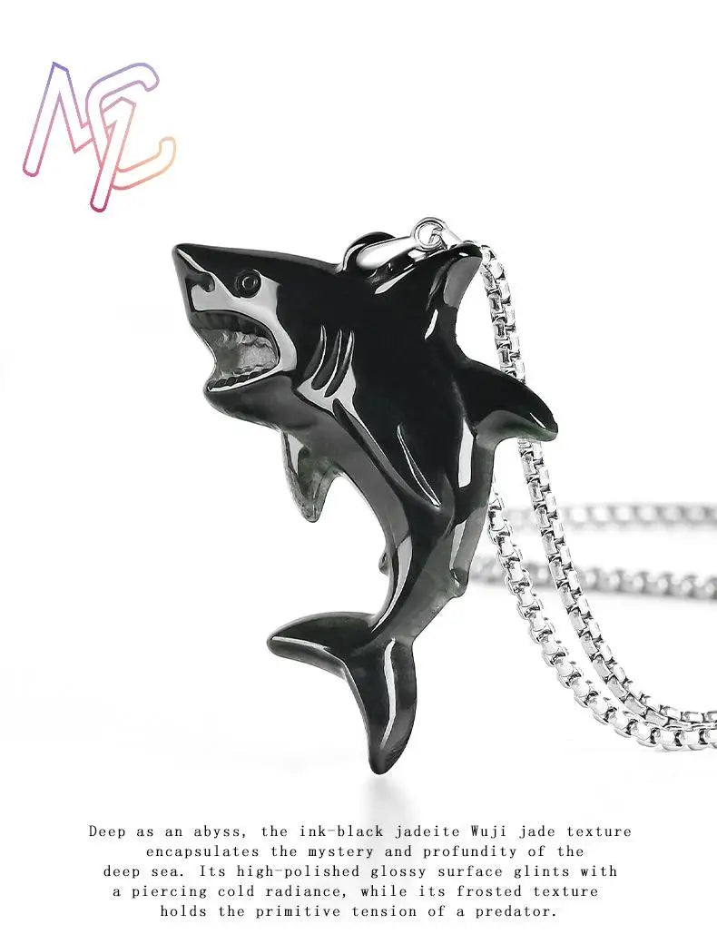 Myanmar Jadeite Shark Pendant Necklace Natural Jewelry Vintage Real Jade Charm Talismans Amulet 925 Silver Gifts for Women