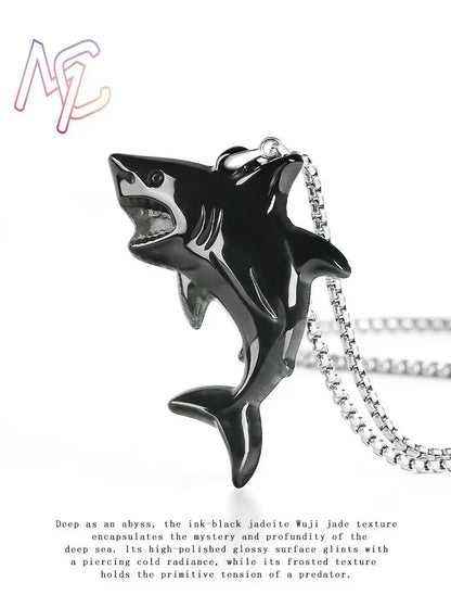 Myanmar Jadeite Shark Pendant Necklace Natural Jewelry Vintage Real Jade Charm Talismans Amulet 925 Silver Gifts for Women