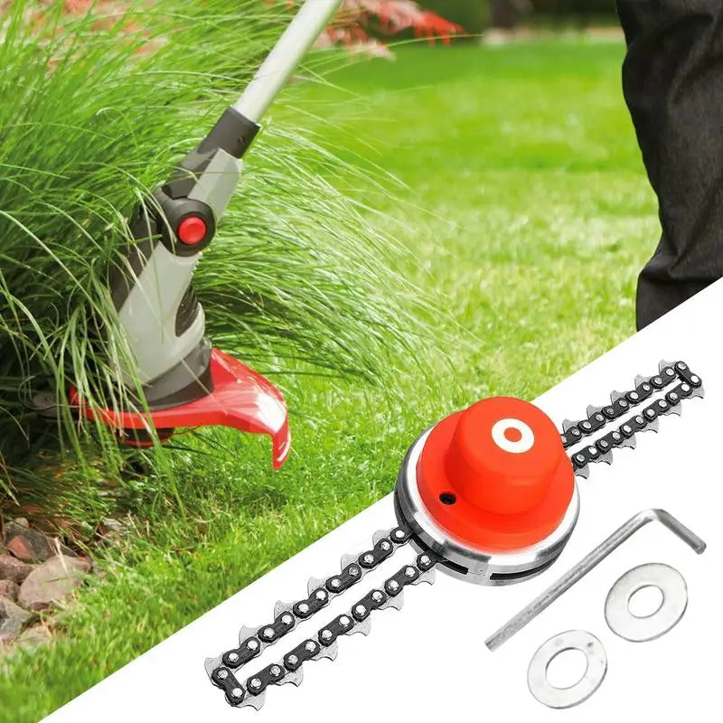Trimmer Head with Chain Lawn Mower Brush Cutter Trimmer Head with Chain Saw-Type Replacement Parts with Orange Gasket for