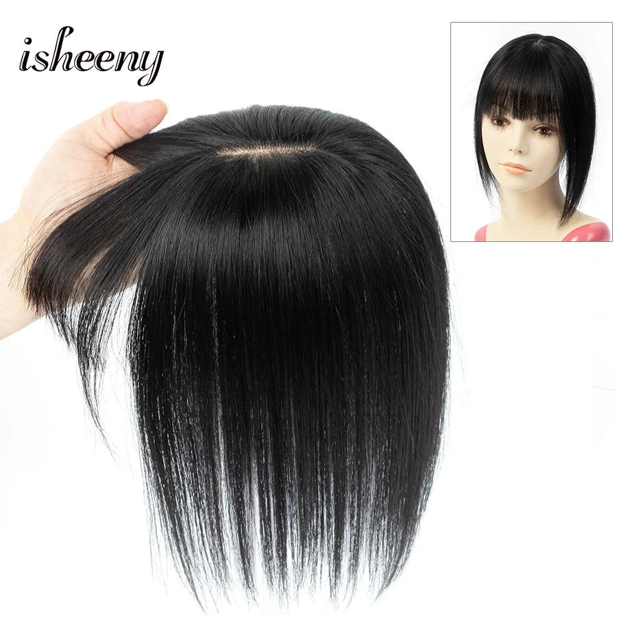 isheeny Dark Brown Human Hair Toppers 8x12cm Real Natural Invisible Top Hairpiece 8-14 inches Black Blonde Clip In Hair Piece
