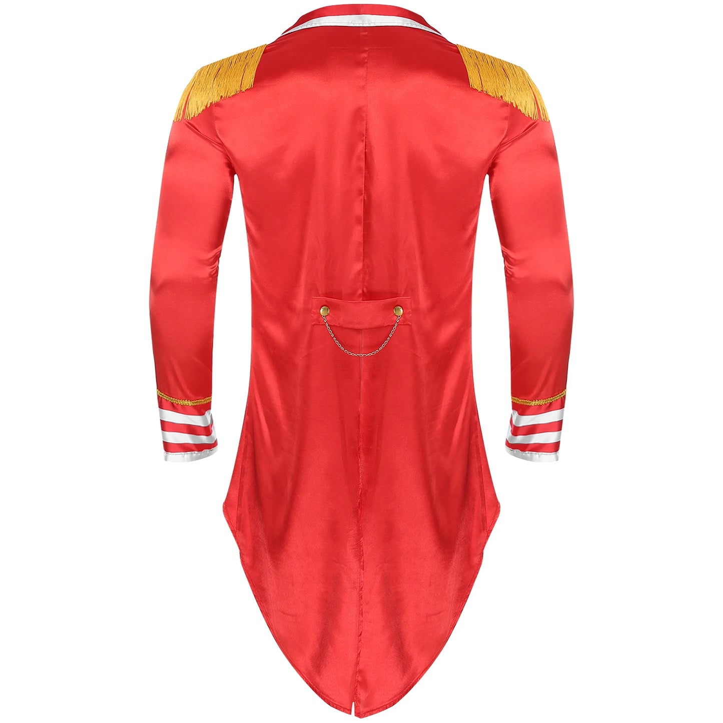Men Circus Ringmaster Costume Halloween Lion Tamer Tailcoat Lapel Collar Long Sleeves Tassel Epaulets Satin Jacket Tail Coats