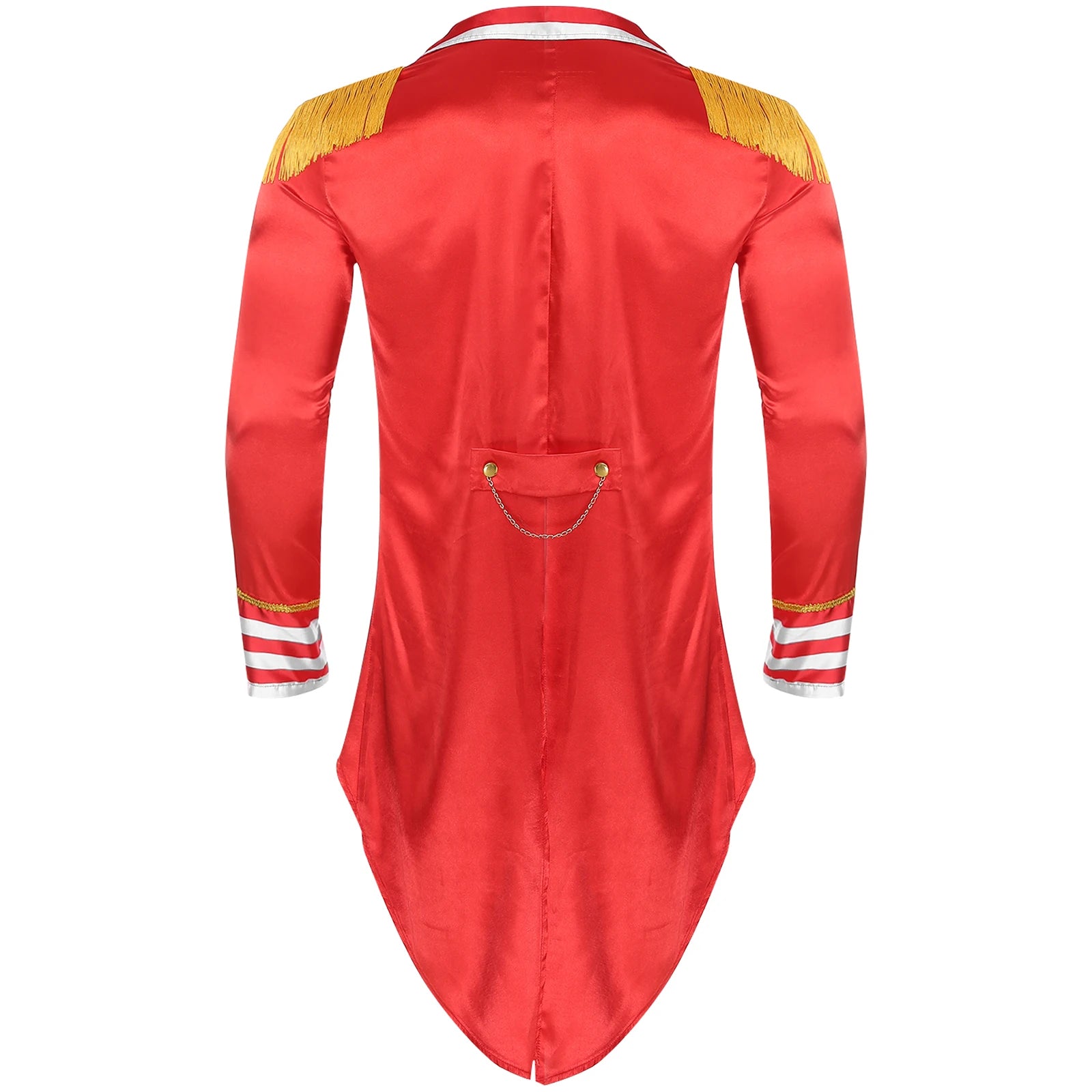 Men Circus Ringmaster Costume Halloween Lion Tamer Tailcoat Lapel Collar Long Sleeves Tassel Epaulets Satin Jacket Tail Coats