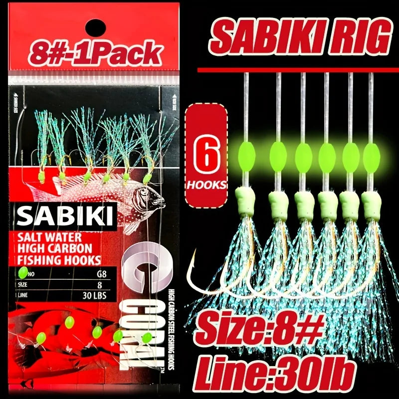 TAKBAS 1/5 Packs Sabiki Rigs, Fishing Bait Rigs, Luminous Sea Fishing Rig with High Carbon Fishing Hooks,for Fresh/Saltwater