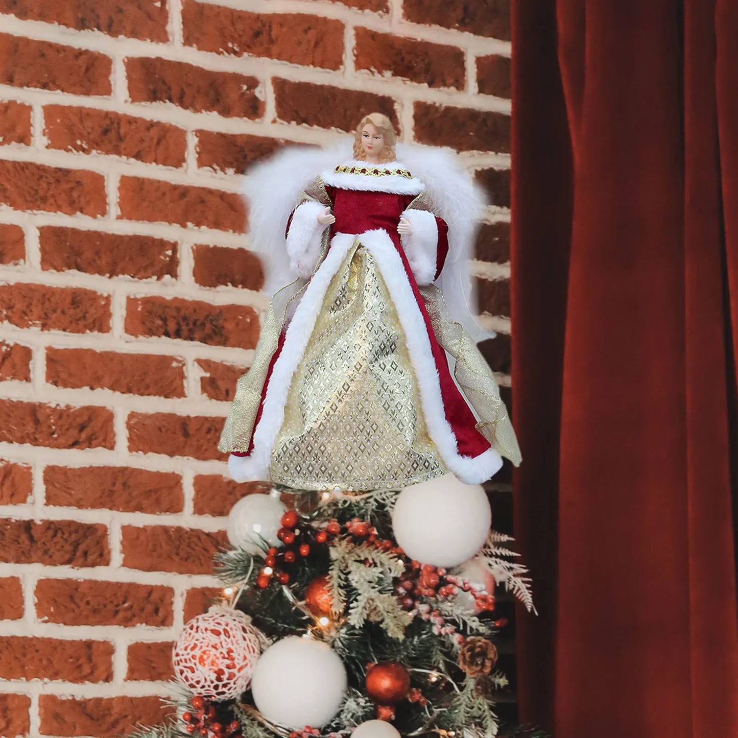 Angel Treetop Angel Figurine Delicate 12" Christmas Ornament Decoration Christmas Tree Topper for Shop Desktop Party Holiday