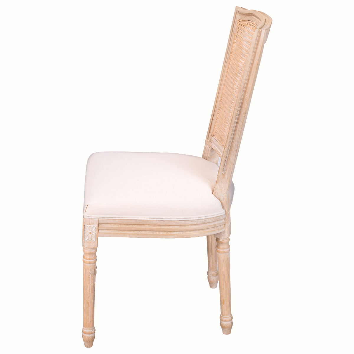Dining Chairs Set of 2 with Rattan T-Backs and Beige Linen Seats,