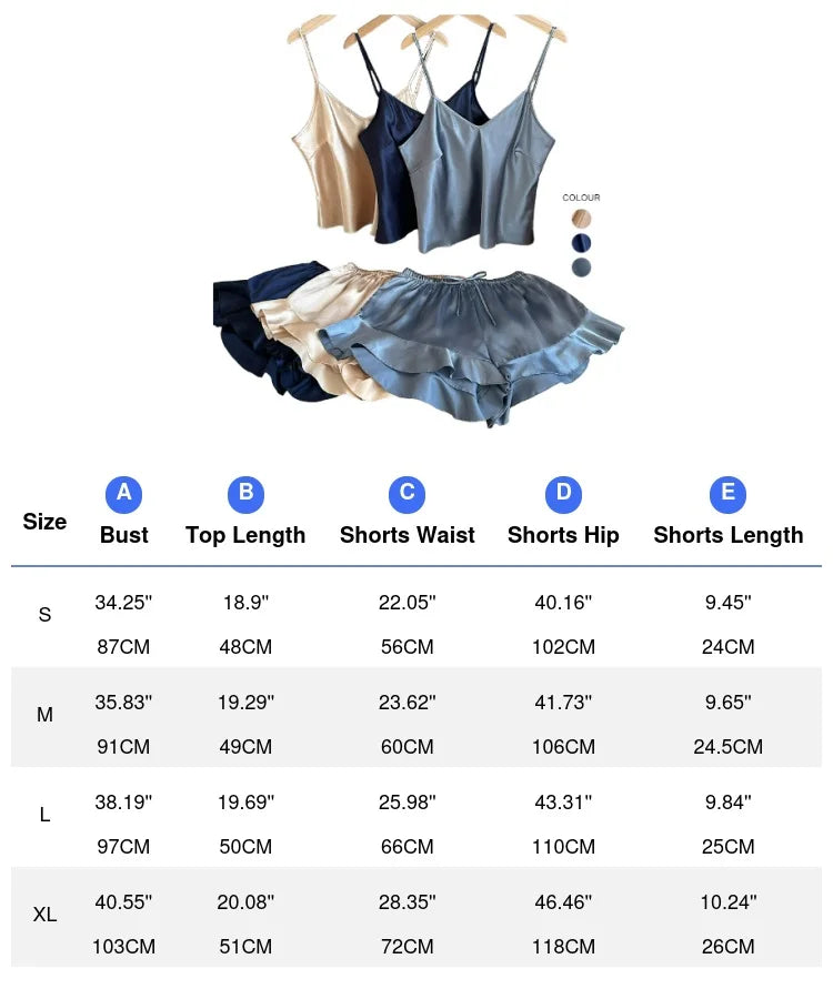 Fashion Strap Top Shorts Women Ice Silk Pajamas Suit 2Pcs Sexy Lingerie Suit Underwear Summer New Home Clothes Loungewear