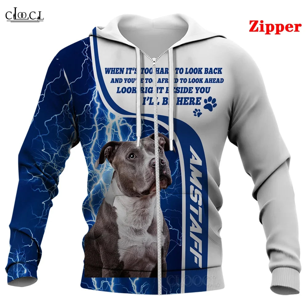 HX Animal Dog Sweatshirts Amstaff Lightning 3D Printed Hoodie Fashion Zipper Coats Men Sportwear Boys Girls Streetwear