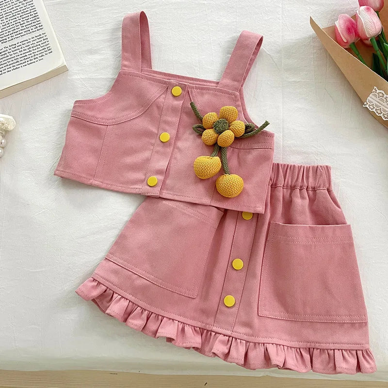 2025 Spring Autumn Little Baby Girls Denim Sets Fashionable Toddler Skirts + Top Outfit for Age 1-8 Years Children Cute Clothing