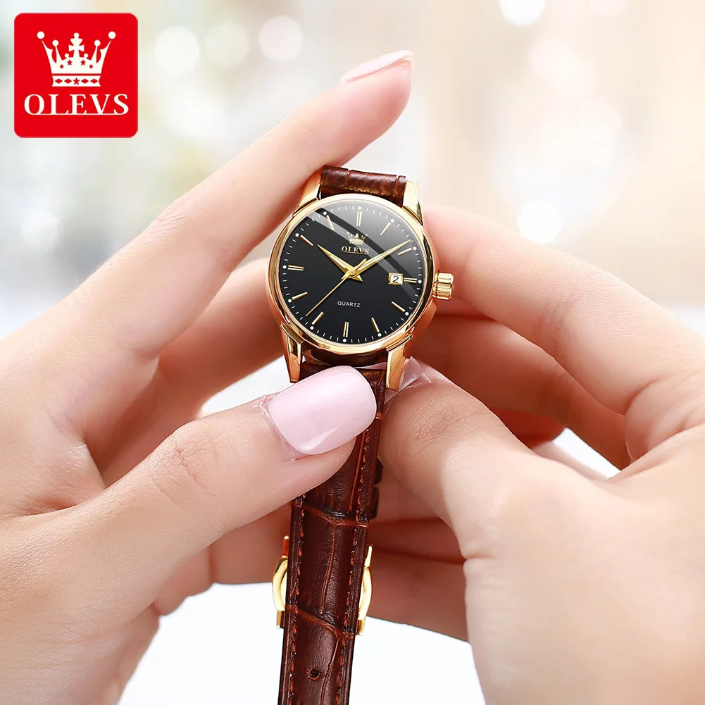 OLEVS Watch 6898 Women Watches Original Elegant Quartz Watch Waterproof Luminous Leather Strap Date Ladies Set Bracelet Watch