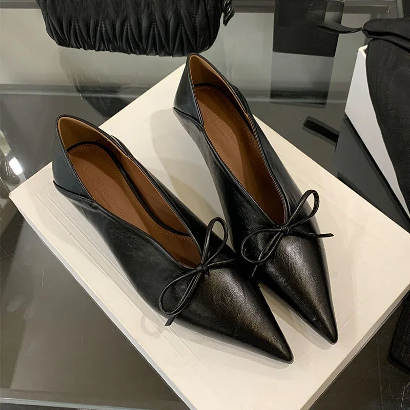 2025 New Fashion Butterfly-Knot Women Low Heels Pumps Shoes Shallow Female Slip On Footwear Pointed Toe Ladies Heeled Shoes