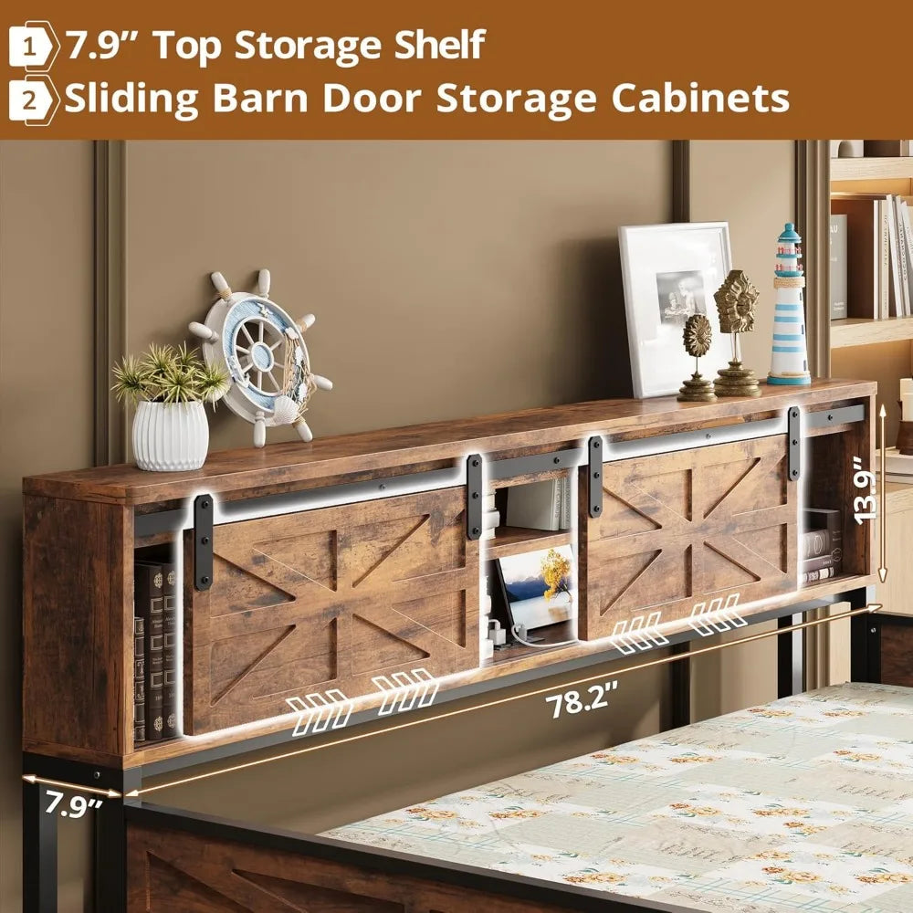 Daybed with Trundle, Rustic Bed Twin with Storage and Charging Station for Living Room, Bedroom and Guest Room