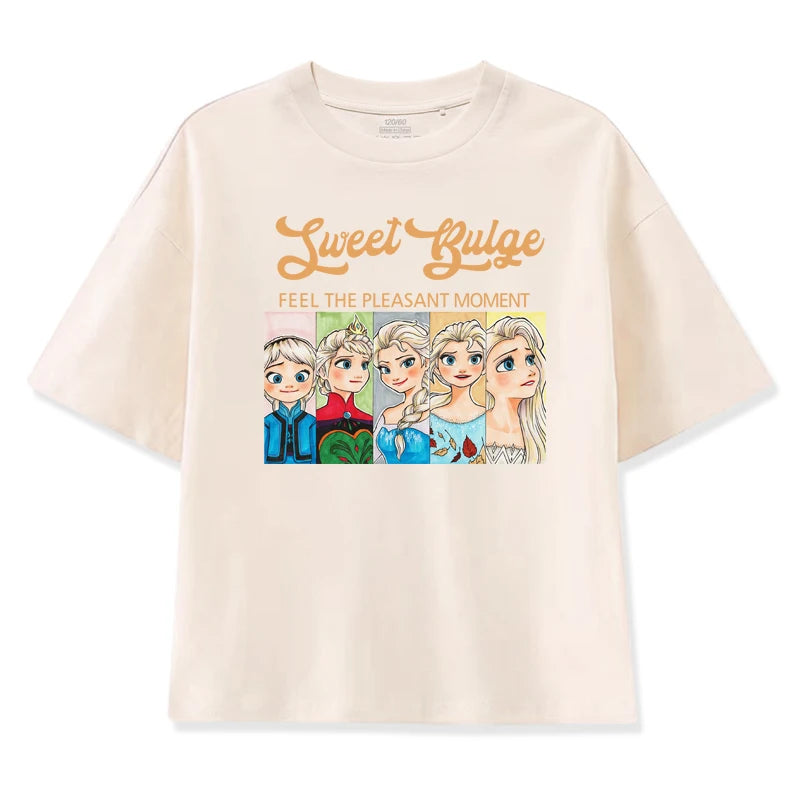 Girls Summer Short Sleeve T-Shirt Frozen Princess Elsa Cotton Loose Sweet Children's Top Casual Short Sleeve Half Sleeve Top