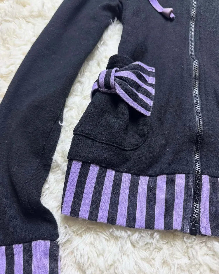 American Vintage Gothic Black Hooded Sweatshirt Autumn Winter Thin Coat Women Y2k Aesthetic Grunge Long Sleeve Jackets