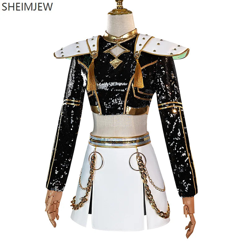 Rumi Zoey Mira Cosplay Kpop Demon Hunter Girls Group Cosplay Costume Women's Black And Gold Sequin Set Halloween Party Set 2025
