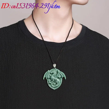 Natural Burmese Jadeite Dragon Pendant Necklace Gemstone Carved Amulet Vintage Luxury Real Jade Jewelry Charm Gifts for Women