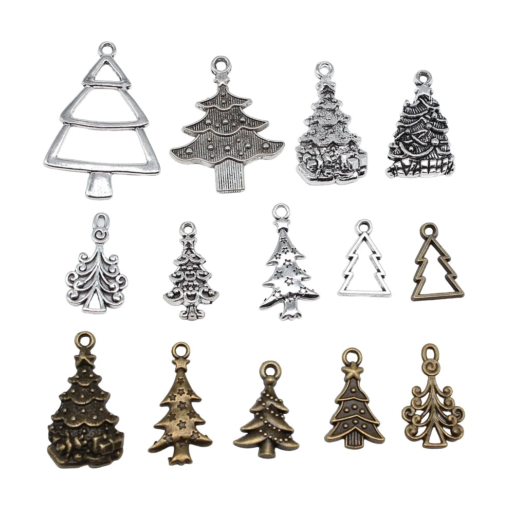20pcs Christmas Tree Charms Antique Bronze Silver Color Pendants Making DIY Handmade Craft