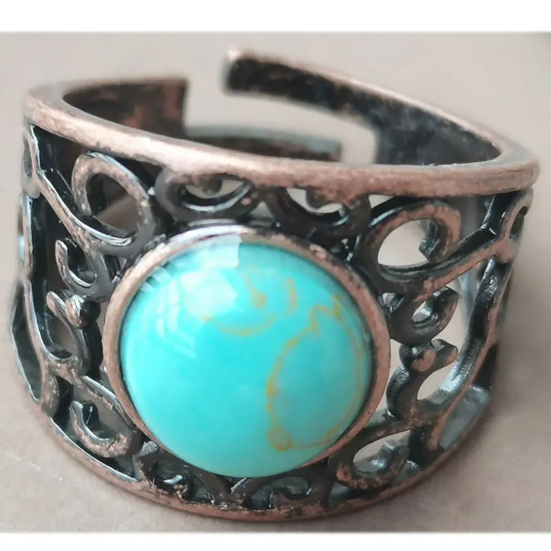 Aventurine Malachite Tiger Eye Crystal Lapis Lazuli Howlite Carnelian Goldstone Opal Unakite Sand Jaspe Bead Ring PWB1230