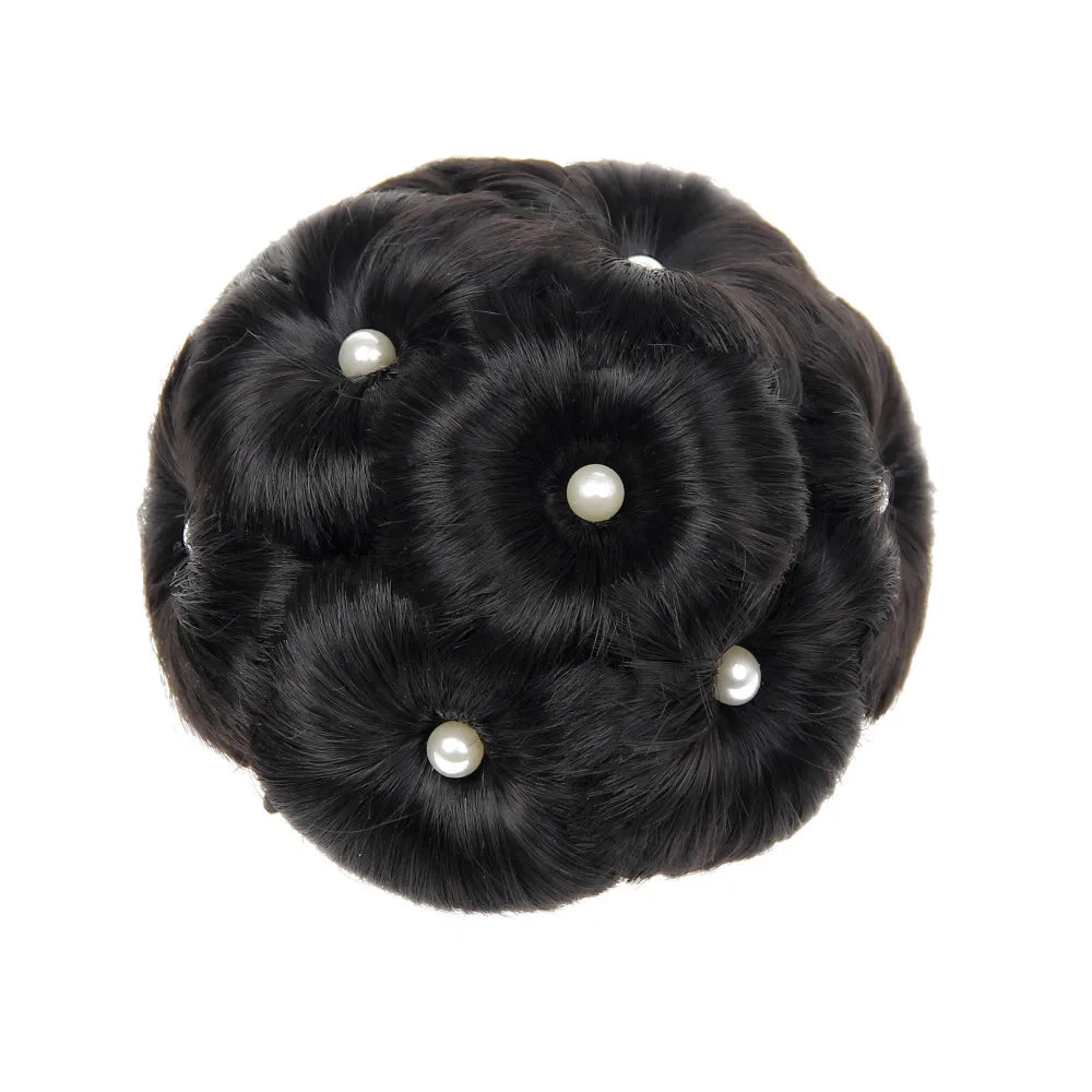 Synthetic Wig Natural Bud Flower Pearl Hairpin Wig Women Simulation Bride Braided Hairpiece Extension