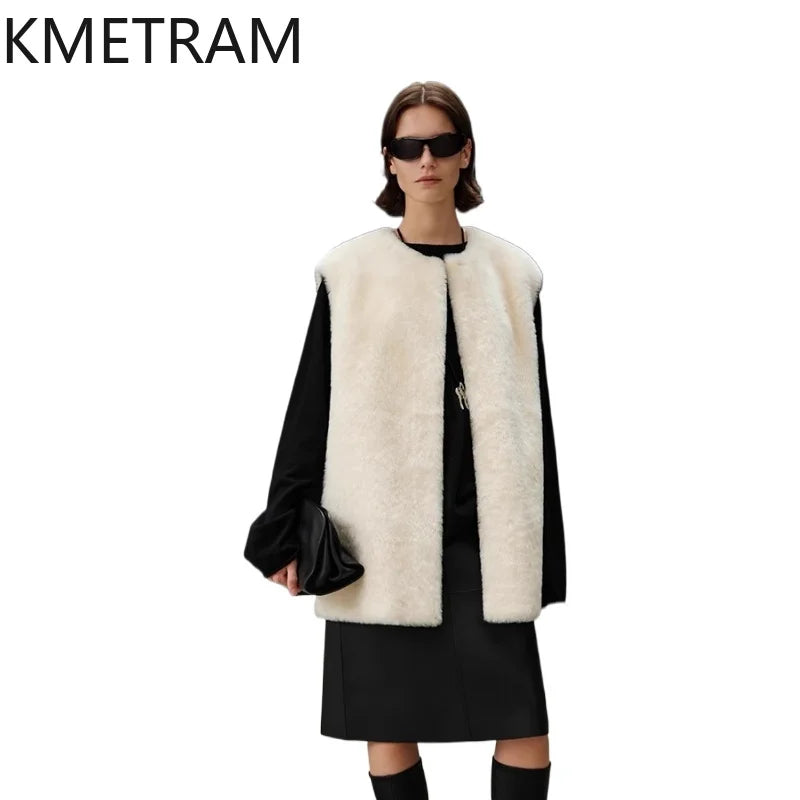 Natural Merino Wool Sheepskin Double Faced Fur Vest Woman High Quality Sleeveless Real Fur Coat Winter Clothes 2025 шуба женская