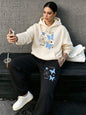Blue Butterfly Star Printed Womens Pocket Jogging Hoodie Set Street Loose Sweatpants Fleece Casual Clothing Sports Pullover