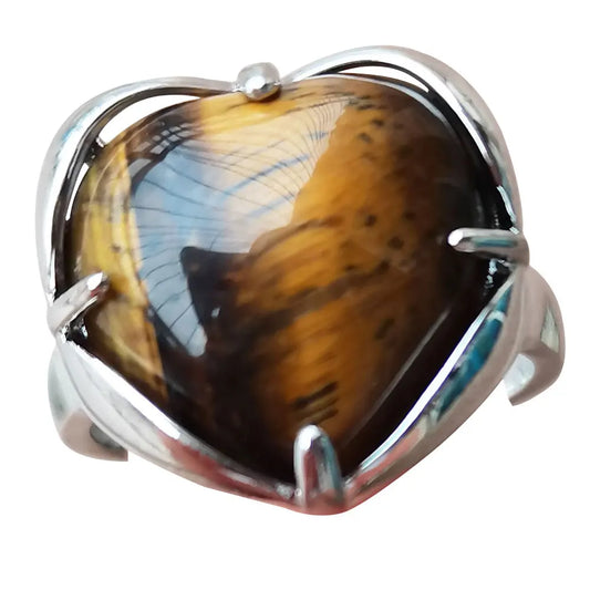 Tiger Eye Unakite Malachite Howlite Crystal Blue Sand Goldstone Aventurine Carnelian  Heart Bead Art Ring PWB918