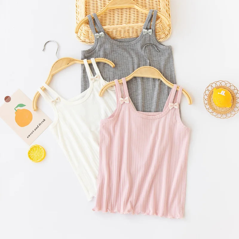 new delivery summer vest modal children clothes kids top bow solid baby 110-160  3-10old underwear 1pc wholesales students