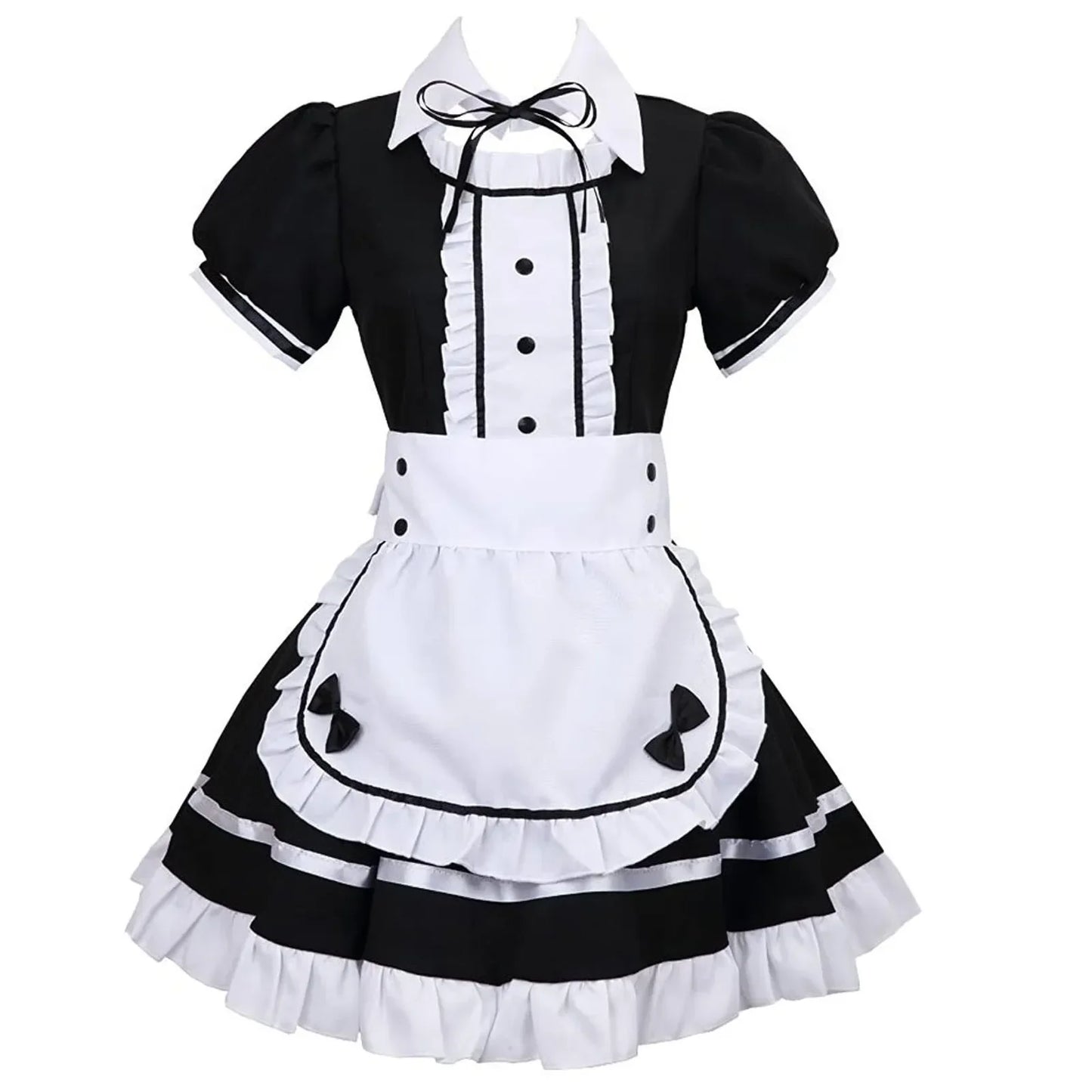 Sexy Lingerie Lolita Maid Cosplay Costume Women Headwear Apron Fake Collar Bowknot Black Dress Halloween Party Outfit