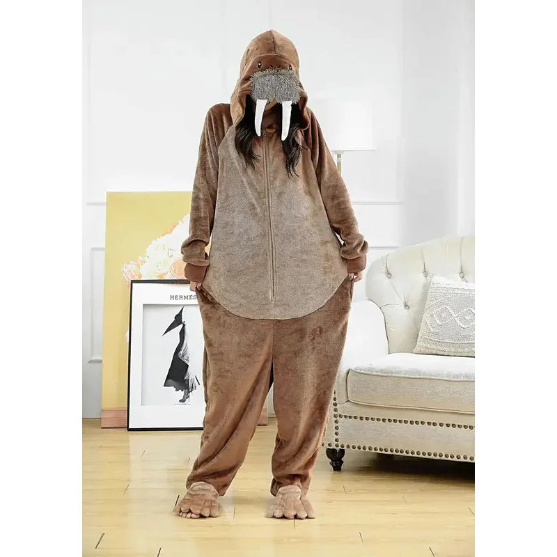 Cosplay Flannel Walrus Onesies Animal Sea Lions Cosplay Overall Pajamas Cartoon Kigurumi Christmas Party Pyjamas Carniva Cosplay